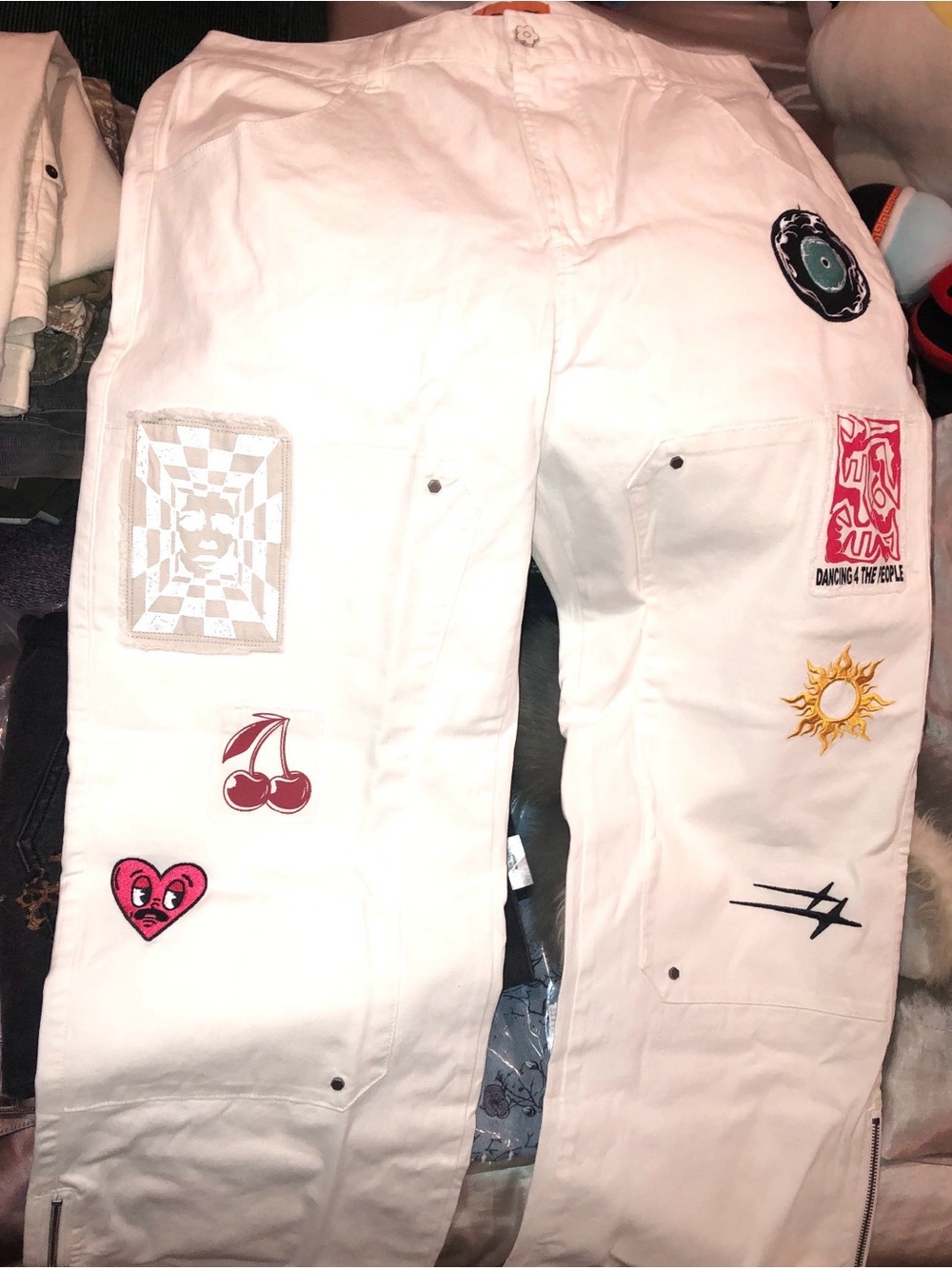 Loiter All White with Patches Pants